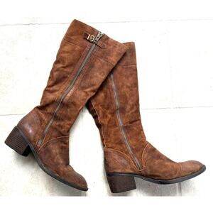 Born Poly Riding Boot Brown Suede Leather Western Zip Up Distressed Size 11 M
